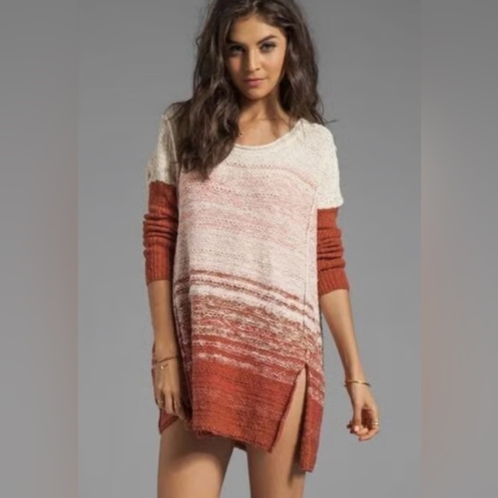 Free People Side Split Pullover Sweater Dress Women's Size M/L Cream Rust